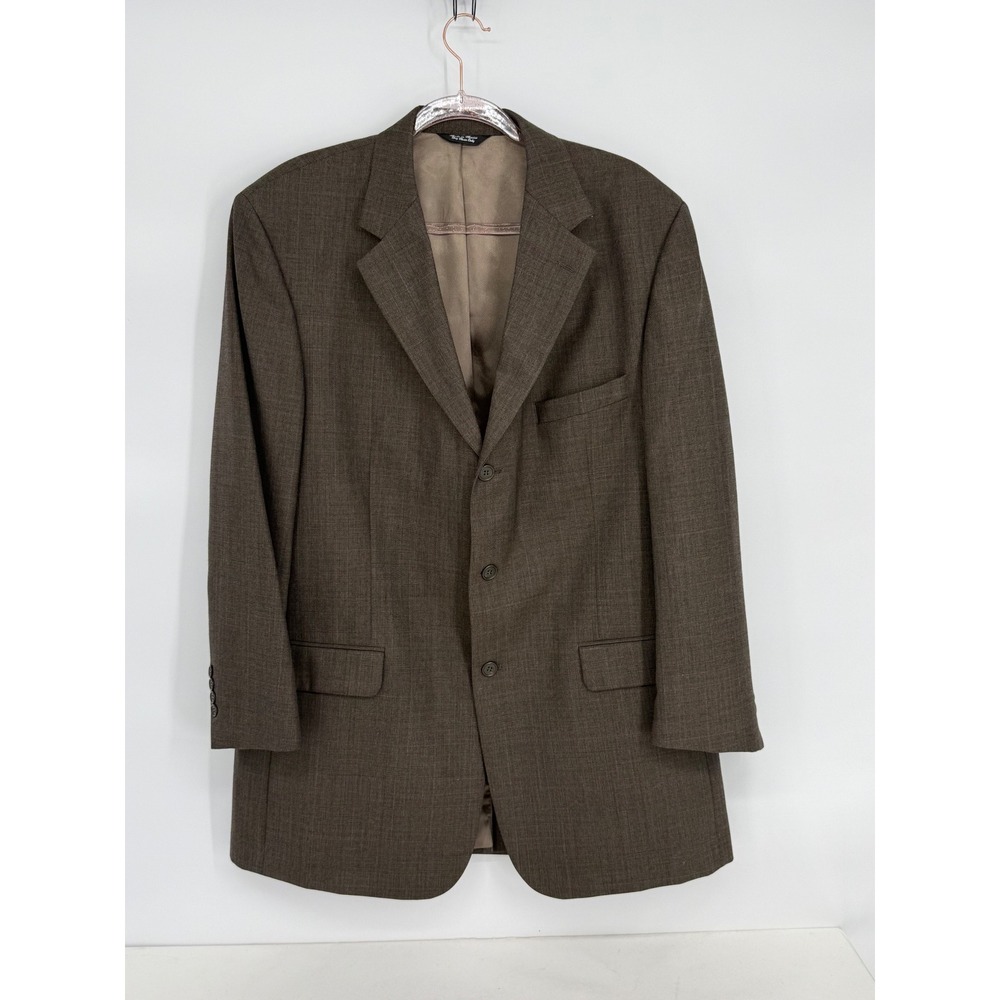 Bill Blass Mens Brown Textured Check Three Button Blazer Jacket Sz 44 Long